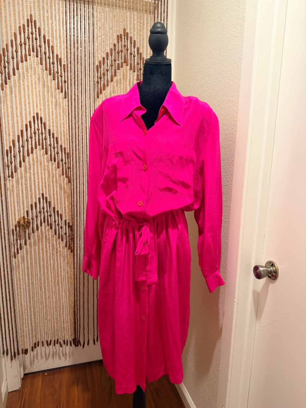 Diane Von Furstenberg Hot Pink Long Sleeve Midi Shirt Dress